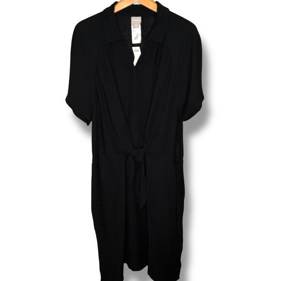 Chico's Dress NWT Womens Size 3.5 (18) $109 Textured Tie Waist Black Pockets - Picture 2 of 9